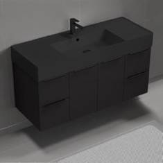 Black Floating Bathroom Vanity, Modern, 48 inch